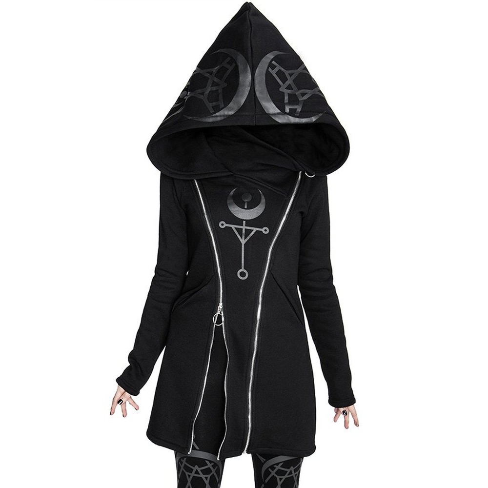 New moon dames winter jas met capuchon zwart Gothic metal emo XL Vixxsin New moon dames winter jas met capuchon zwart Gothic metal emo XL Vixxsin